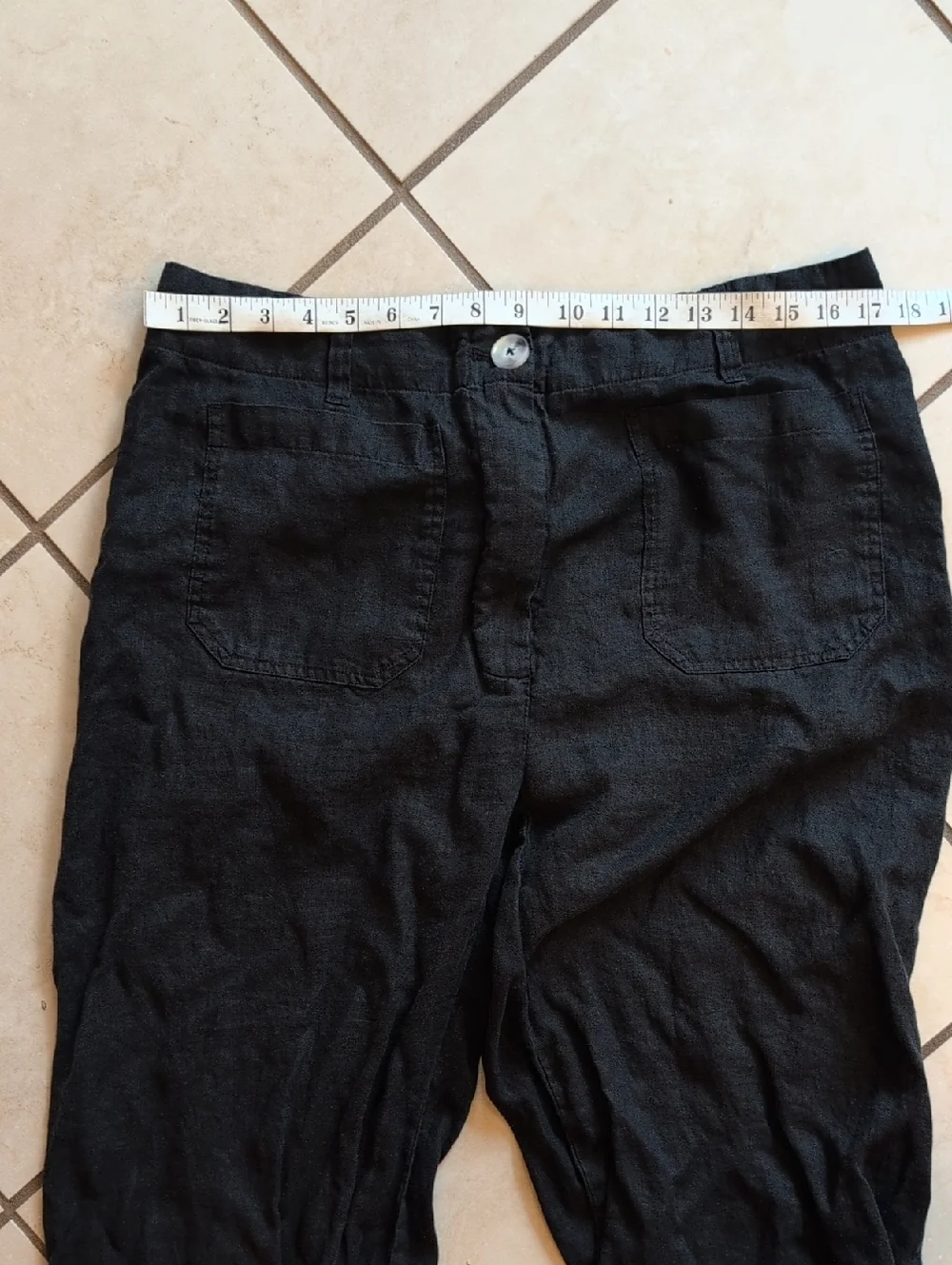Quince 100% European Linen Patch Pocket Wide Leg Pants Black Size 16